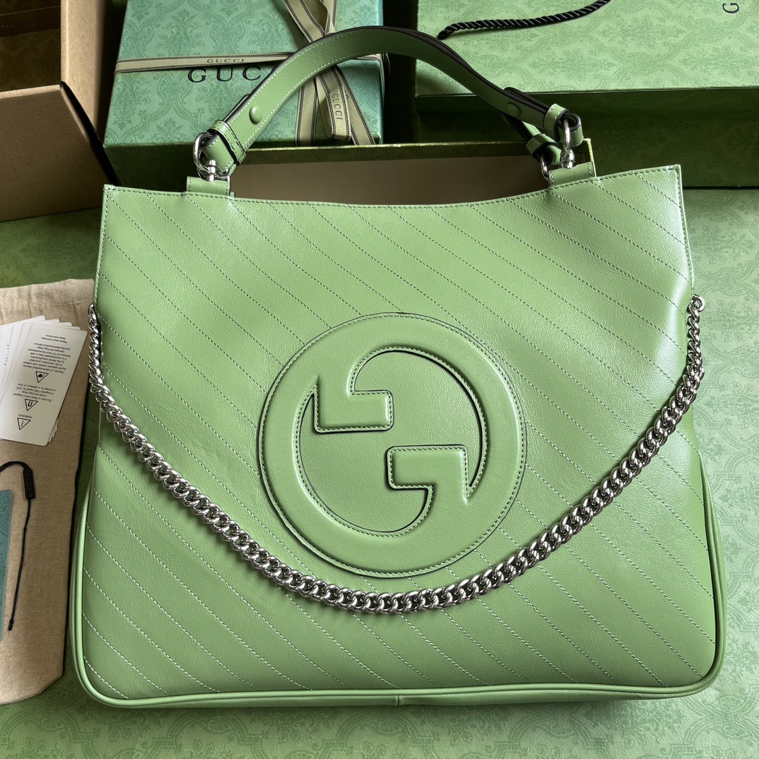 Gucci Blondie сумка-тоут среднего размера светло-зелёная кожа с цепной ручкой