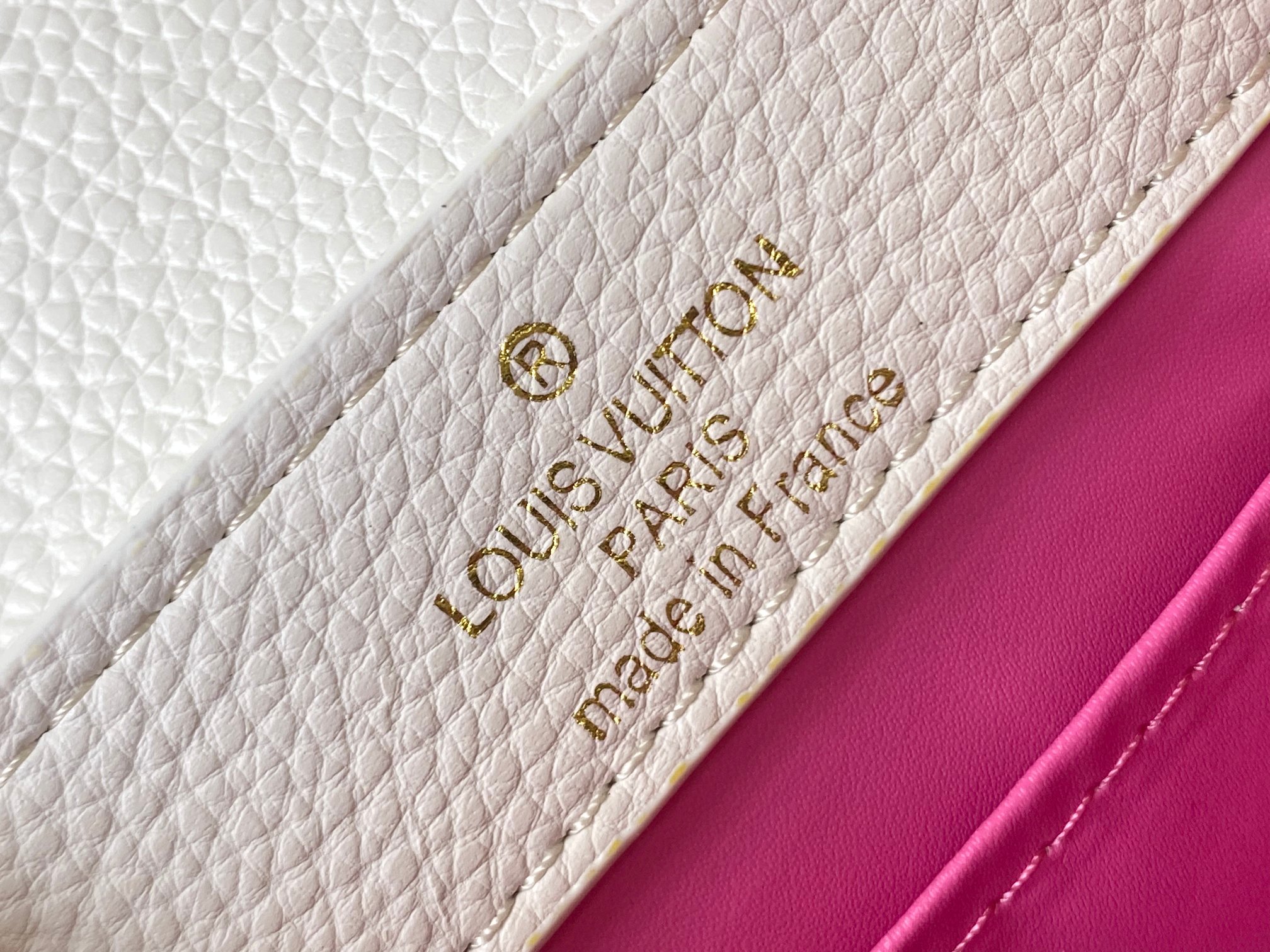 升级版 M20845白色花卉
本款 Cap-ucines 迷你手袋展现柔婉之美：Taurillon 皮革