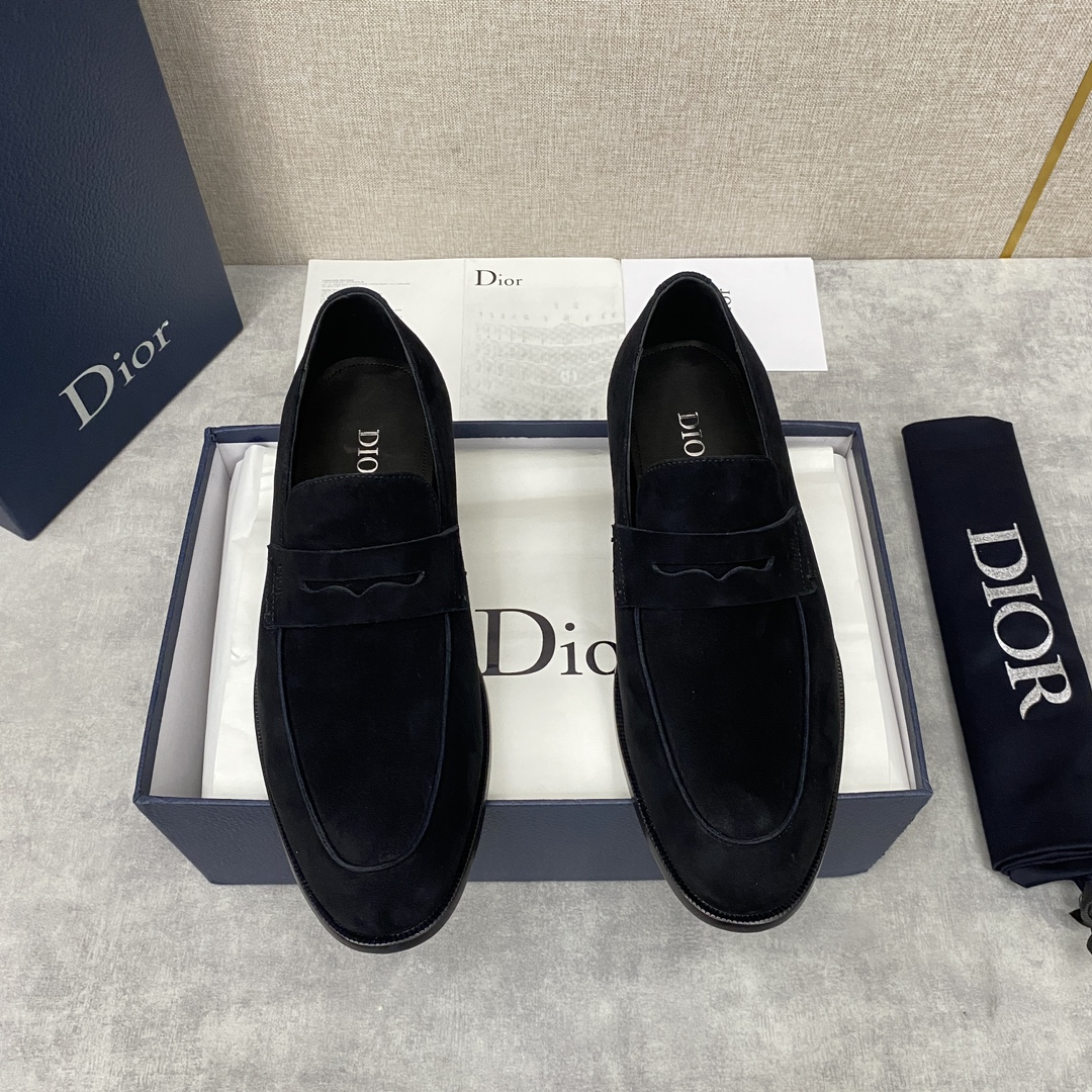 Dior Shoes Loafers Plain Toe Black Calfskin Cowhide Frosted Genuine Leather Rubber