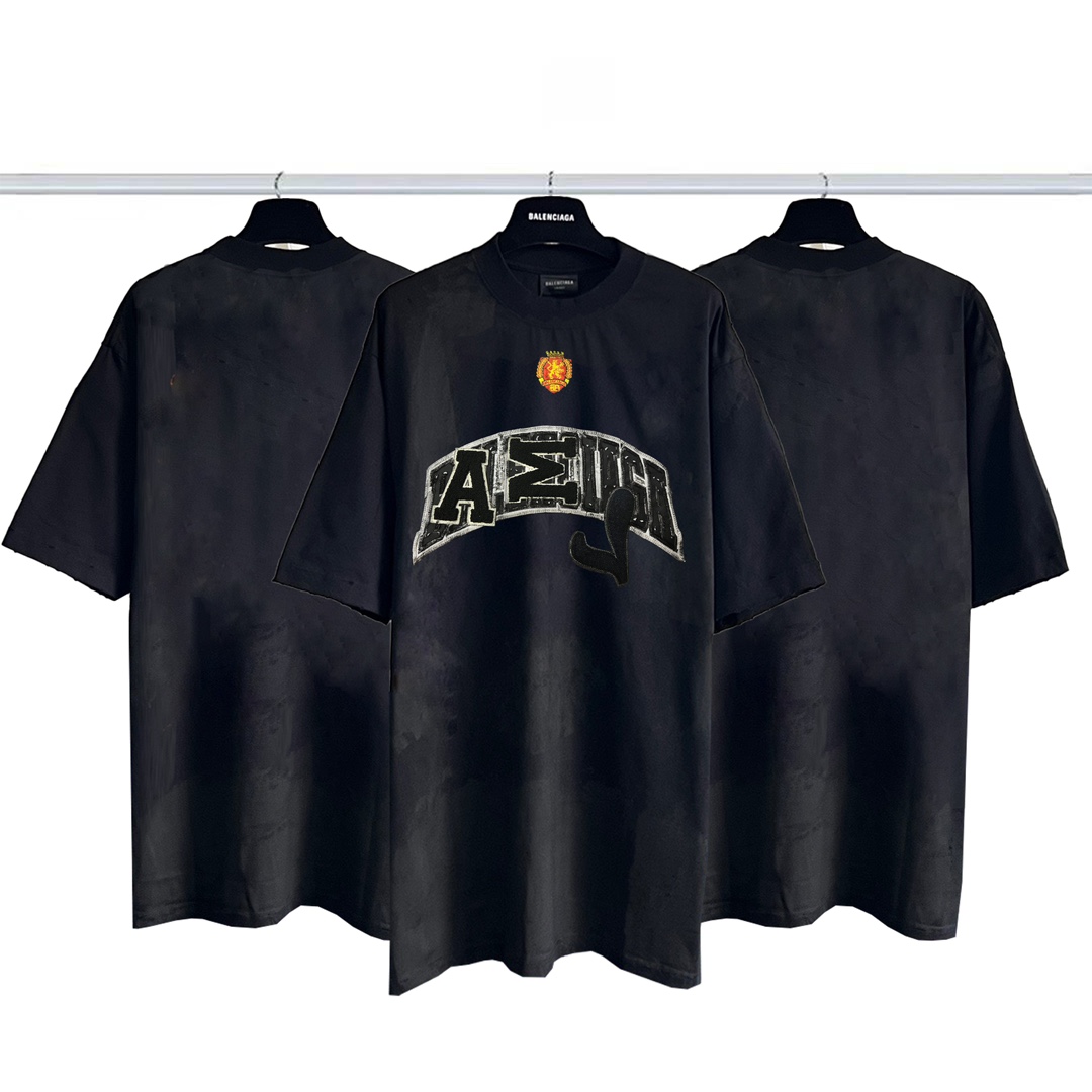 Top Quality Website
 Balenciaga Clothing T-Shirt Black Embroidery Short Sleeve