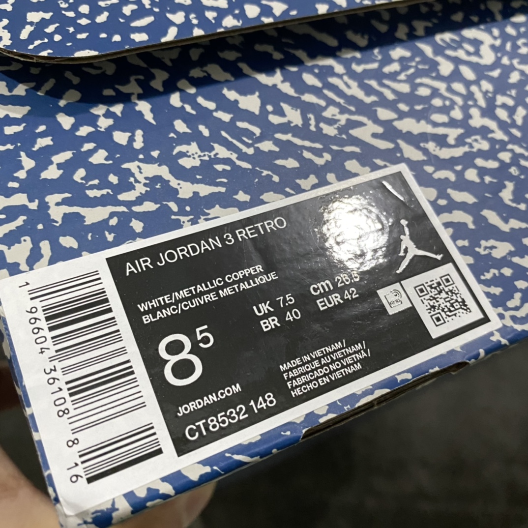 图片[7]-【新DT版本】Air Jordan 3 Retro \” White and True Blue \” 奇才 男子文化篮球鞋 CT8532-148 市场第一梯队纯原 国内一线头部工厂出品 原鞋原楦原纸板开发 一眼正品既视感 细节均已解码 还原度高达98% 高端零售专供品质 外贸客户寄售国外可稳妥充Z 尺码：40 40.5 41 42 42.5 43 44 44.5 45 46 47.5-选品中心
