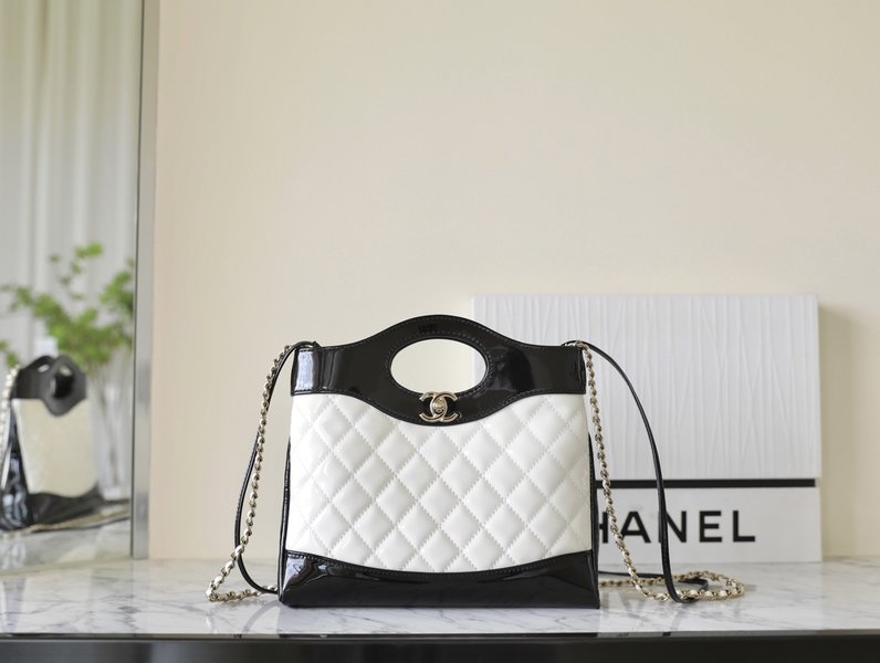 Chanel Handbags Tote Bags Black White Patent Leather Fashion Mini