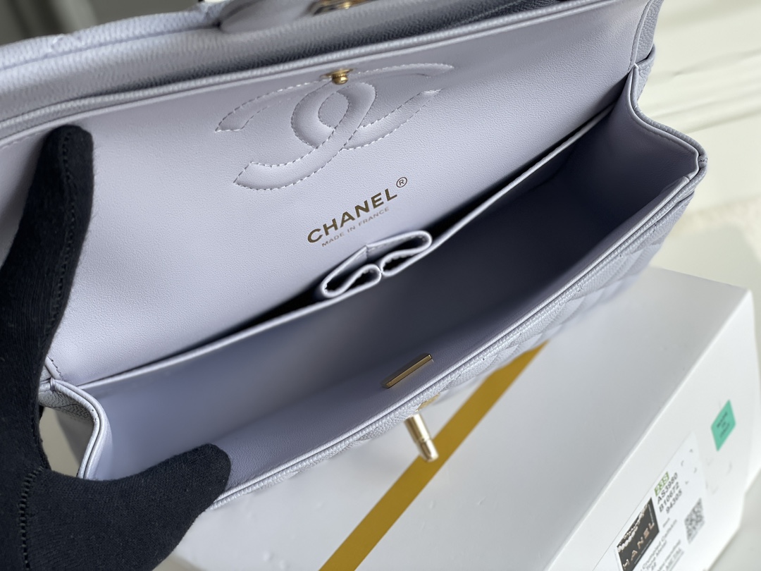 🌼白金版▪️正品级 包装如图𝐂𝐡𝐚𝐧𝐞𝐥 𝐂𝐅 浅紫色全名Classic Flap尺寸： 15.5*25