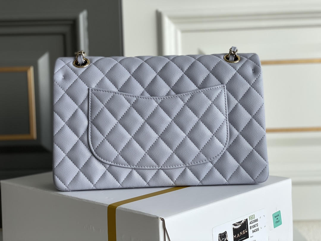 🌼白金版▪️正品级 包装如图𝐂𝐡𝐚𝐧𝐞𝐥 𝐂𝐅 浅紫色全名Classic Flap尺寸： 15.5*25