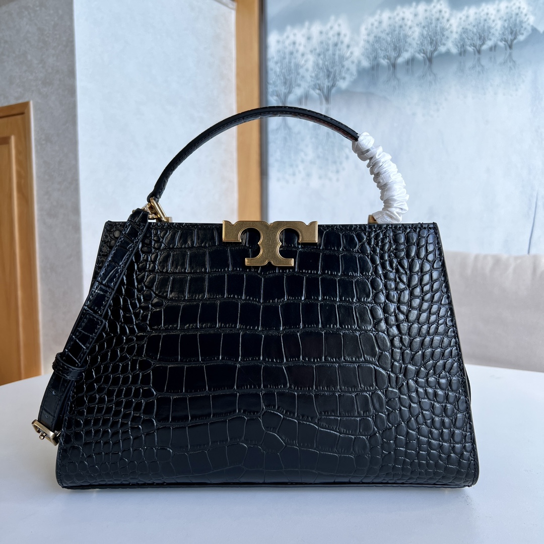 Tory Burch Eleanor Alligator Gravy Handbag: Versatile Design with Removable Shoulder Straps