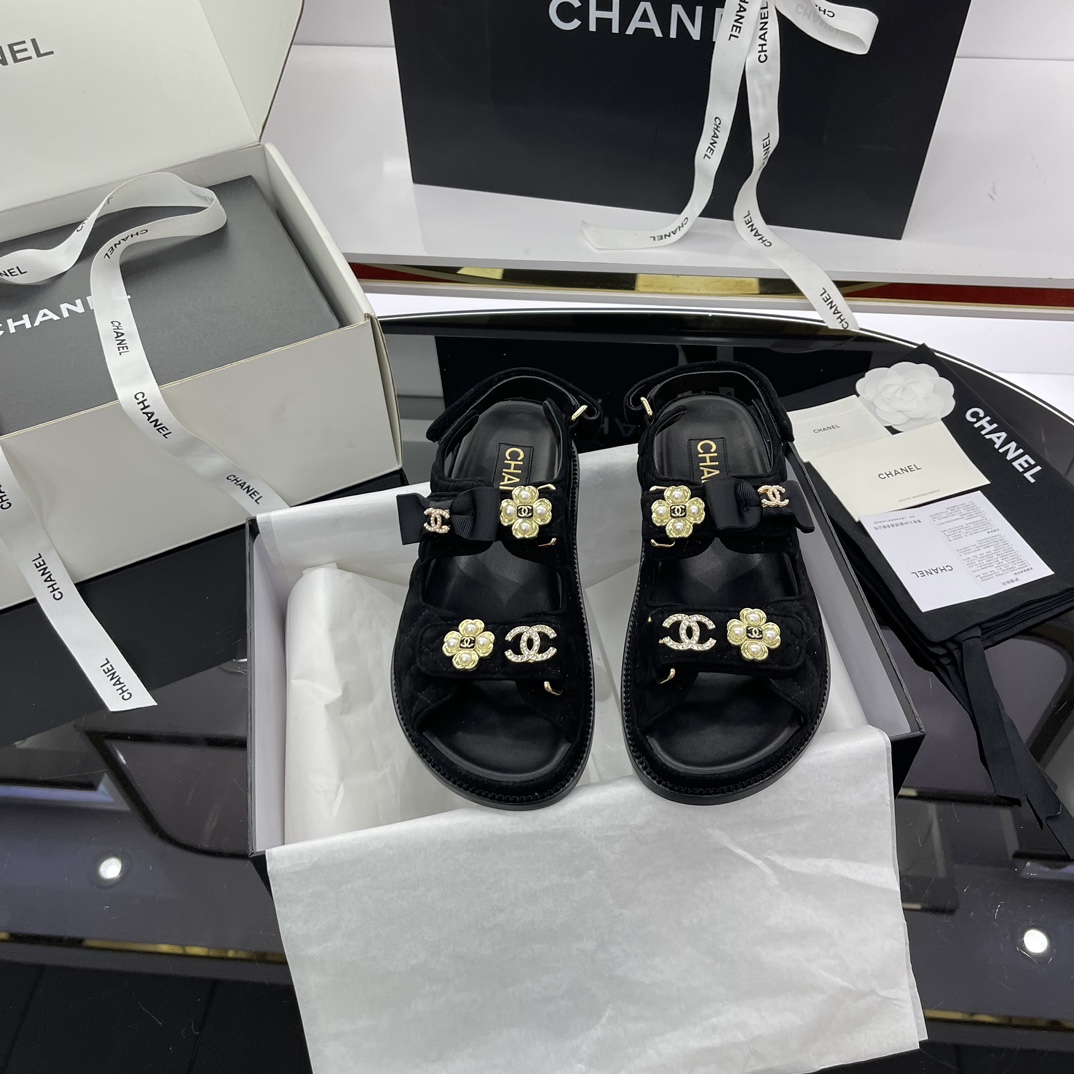 Chanel Shoes Sandals Cowhide Genuine Leather Lambskin Sheepskin Beach