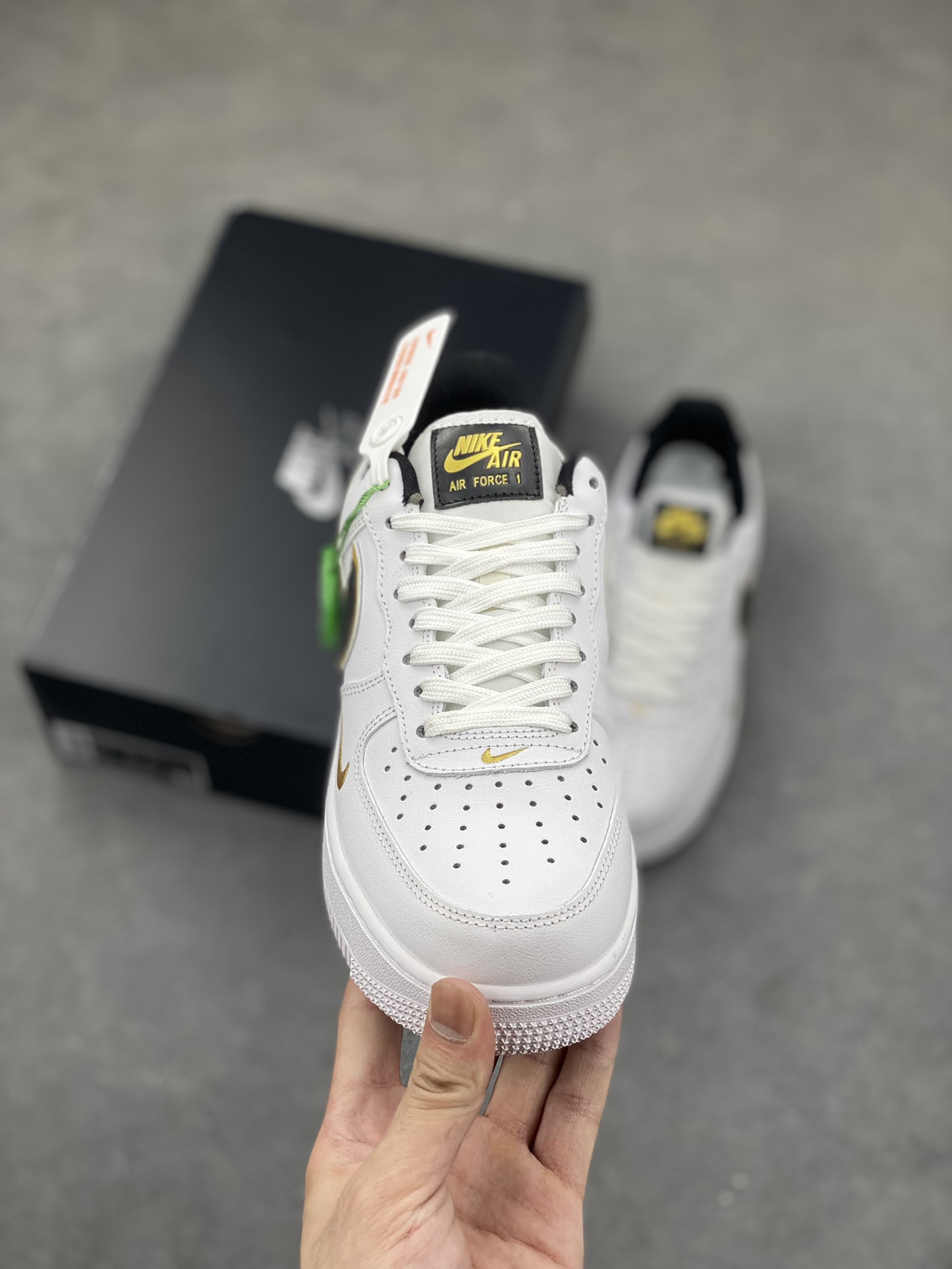 Nike Air Force 1 Black Gold White Leather Sneakers Lifetime Warranty 3 i1689103081 3939 1