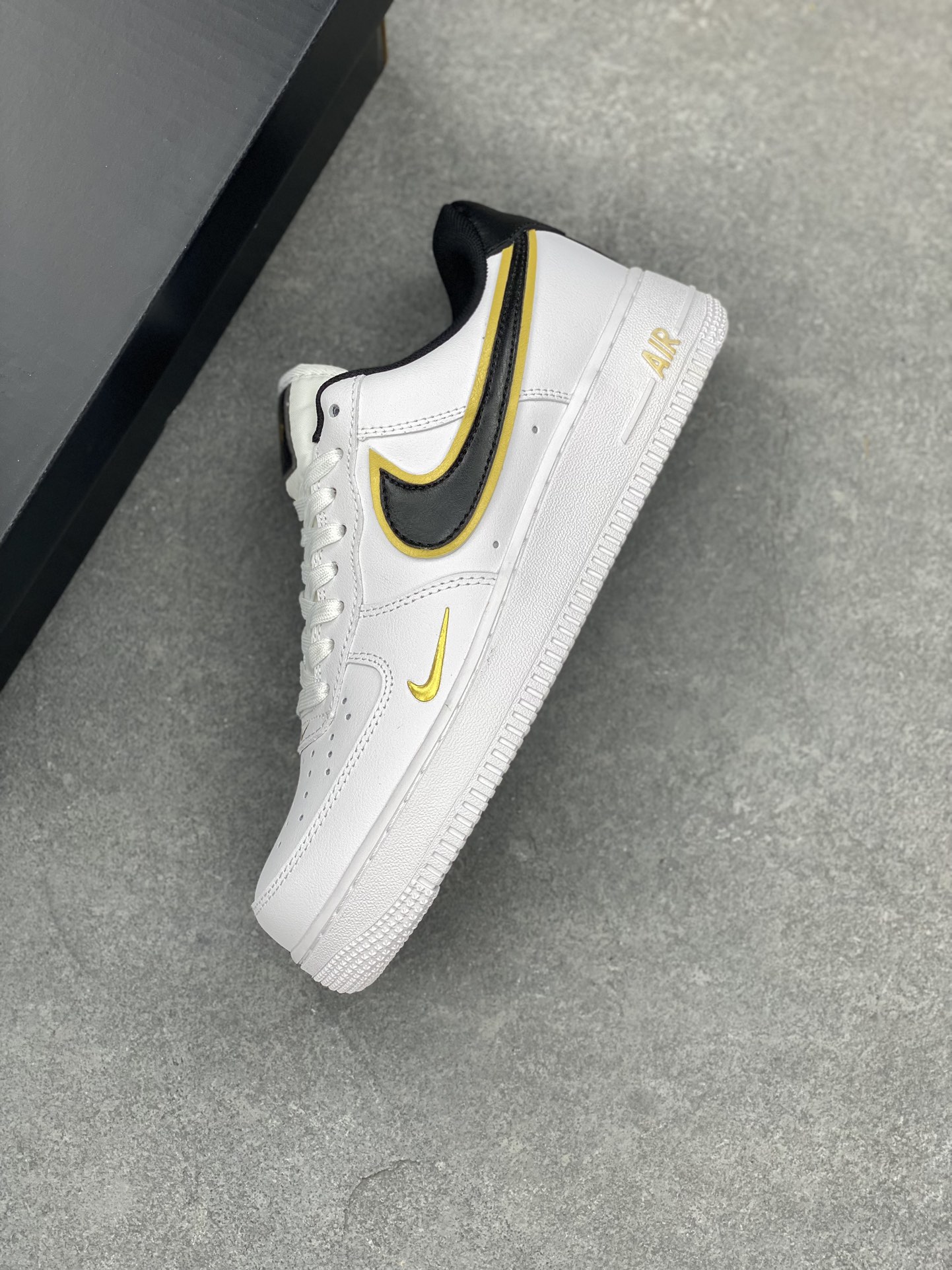Nike Air Force 1 Black Gold White Leather Sneakers Lifetime Warranty 8 i1689103081 5143 6