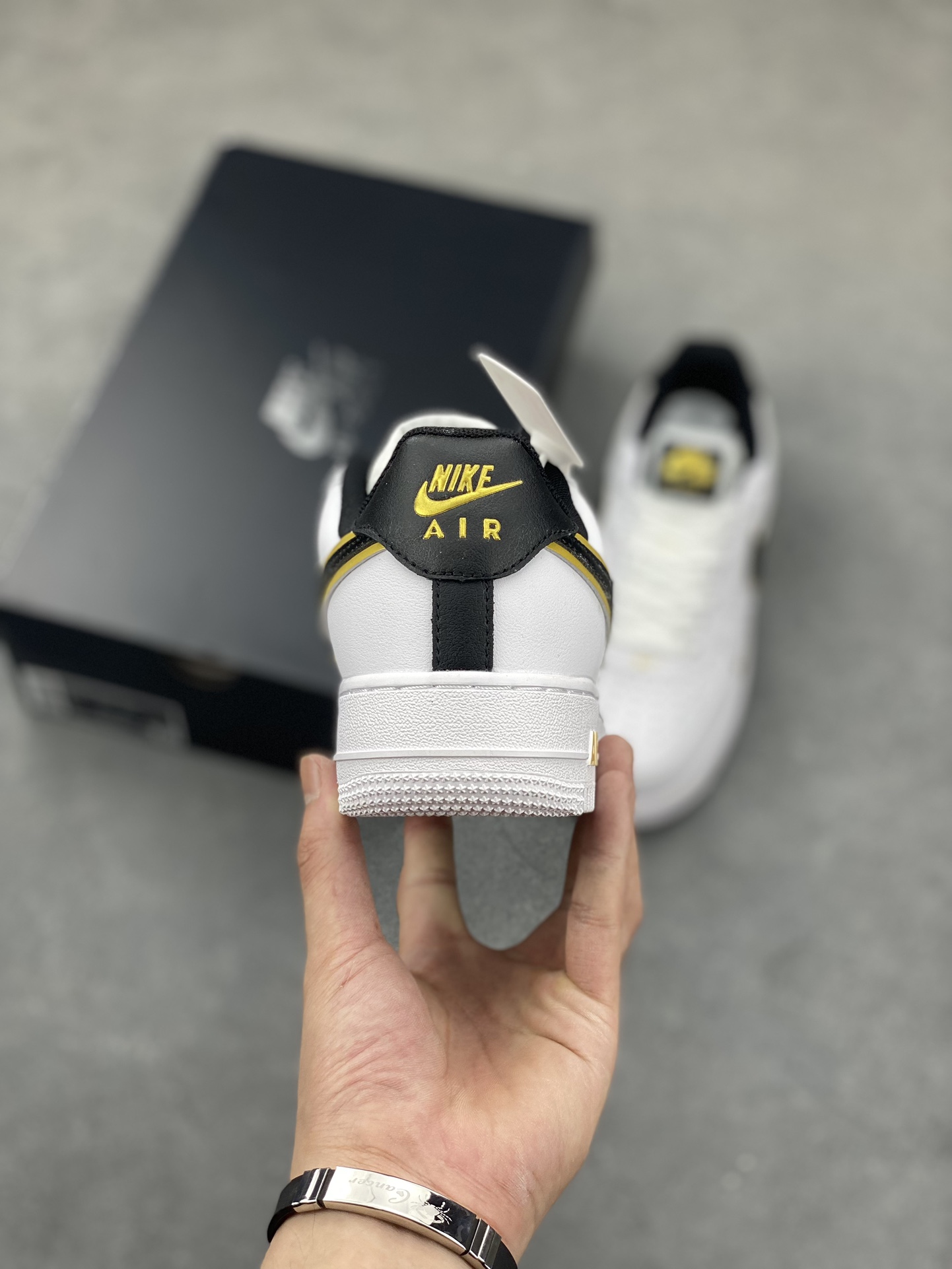 Nike Air Force 1 Black Gold White Leather Sneakers Lifetime Warranty 5 i1689103081 9879 3