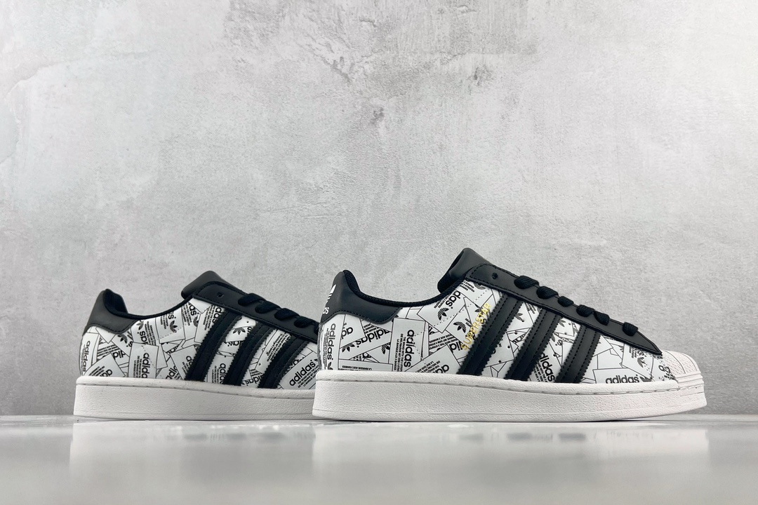 150 adidas originals Superstar 满印logo 白黑 FV2819