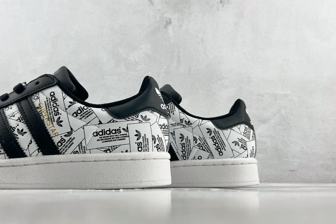 150 adidas originals Superstar 满印logo 白黑 FV2819