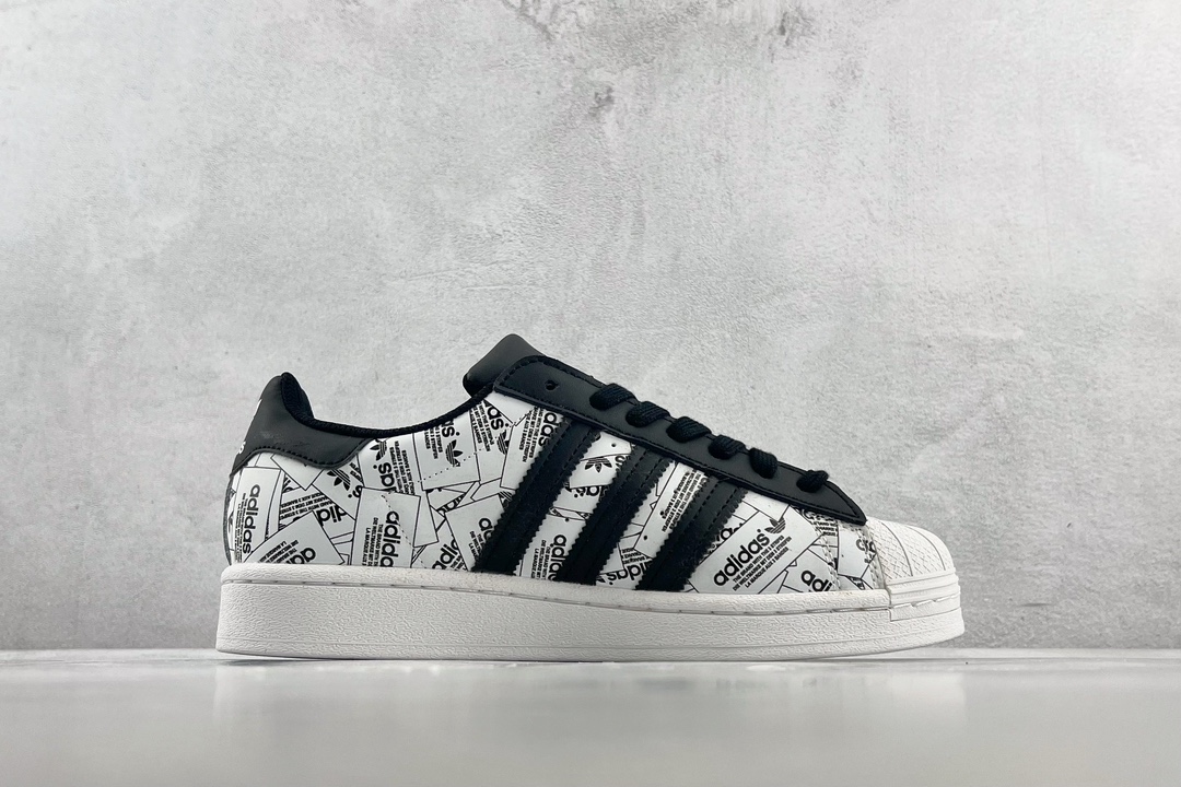 150 adidas originals Superstar 满印logo 白黑 FV2819