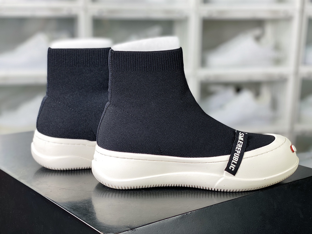 SMILEREPUBLIC Socks Sneake mid-top series heightened thick-soled sneakers ”Flying Weave Black and White”