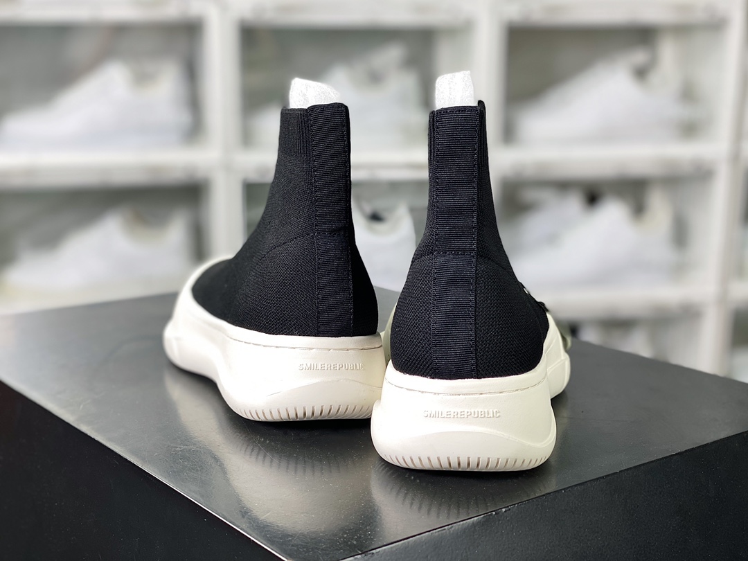 SMILEREPUBLIC Socks Sneake mid-top series heightened thick-soled sneakers ”Flying Weave Black and White”