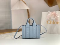 Chloe Store
 Handbags Tote Bags Blue Embroidery Calfskin Cowhide Woody Mini
