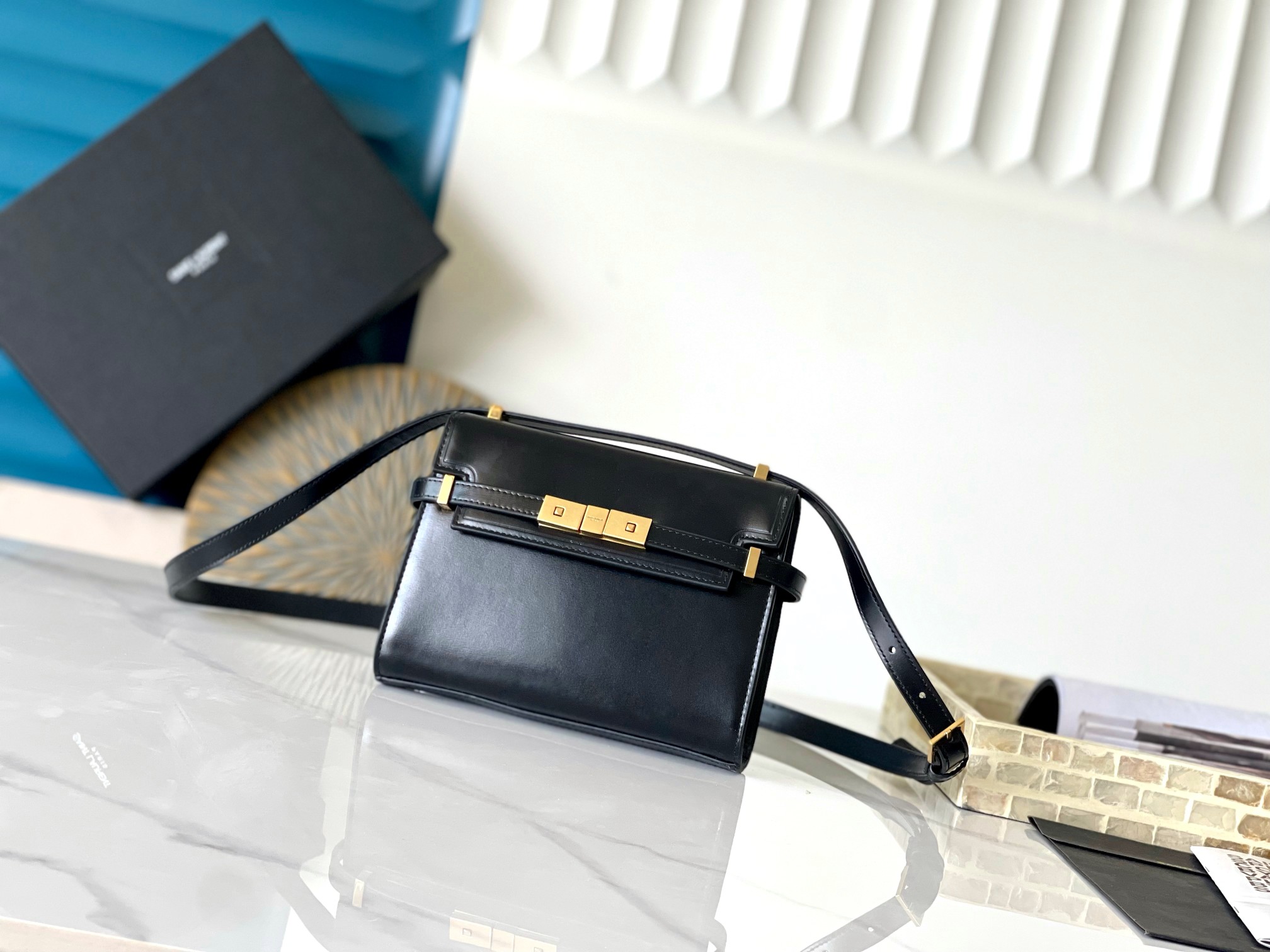 Manhattan mini cowhide flap metal buckle underarm crossbody bag