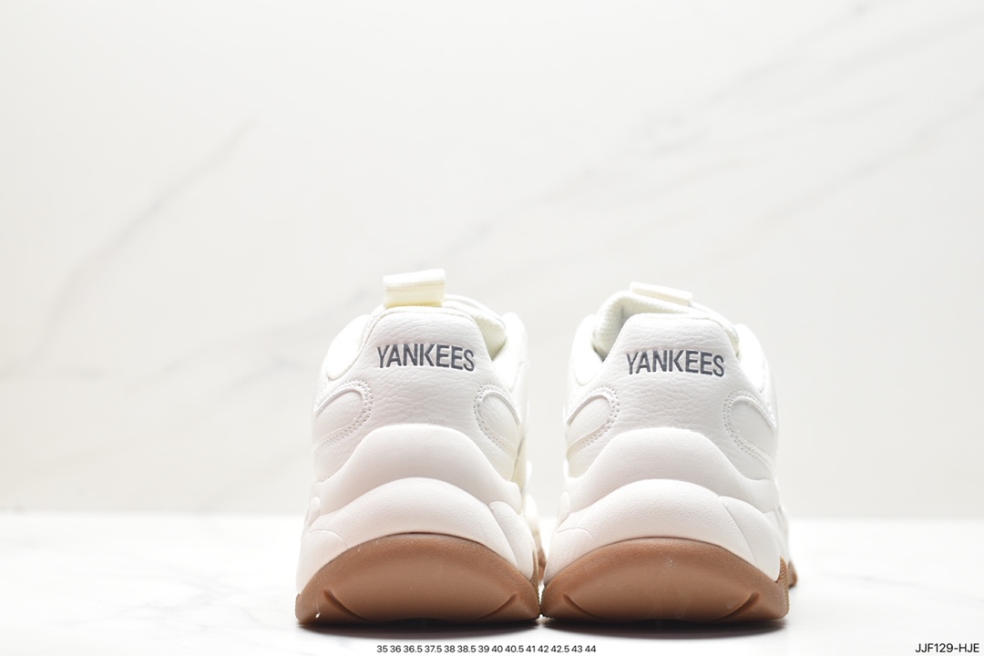 Korea Limited Release NY Yankees Limited x MLB Big Ball Chunky Mesh Thick-soled Daddy Jogging Shoes ”Mesh Ivory White Black NY Print” 3ASHC101N