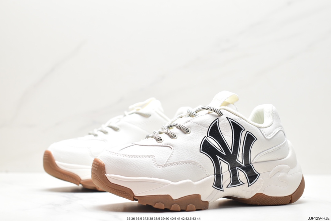 Korea Limited Release NY Yankees Limited x MLB Big Ball Chunky Mesh Thick-soled Daddy Jogging Shoes ”Mesh Ivory White Black NY Print” 3ASHC101N