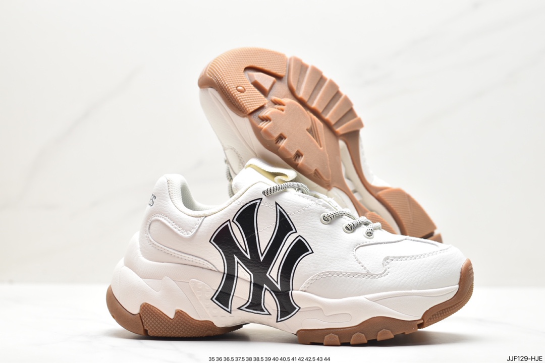 Korea Limited Release NY Yankees Limited x MLB Big Ball Chunky Mesh Thick-soled Daddy Jogging Shoes ”Mesh Ivory White Black NY Print” 3ASHC101N