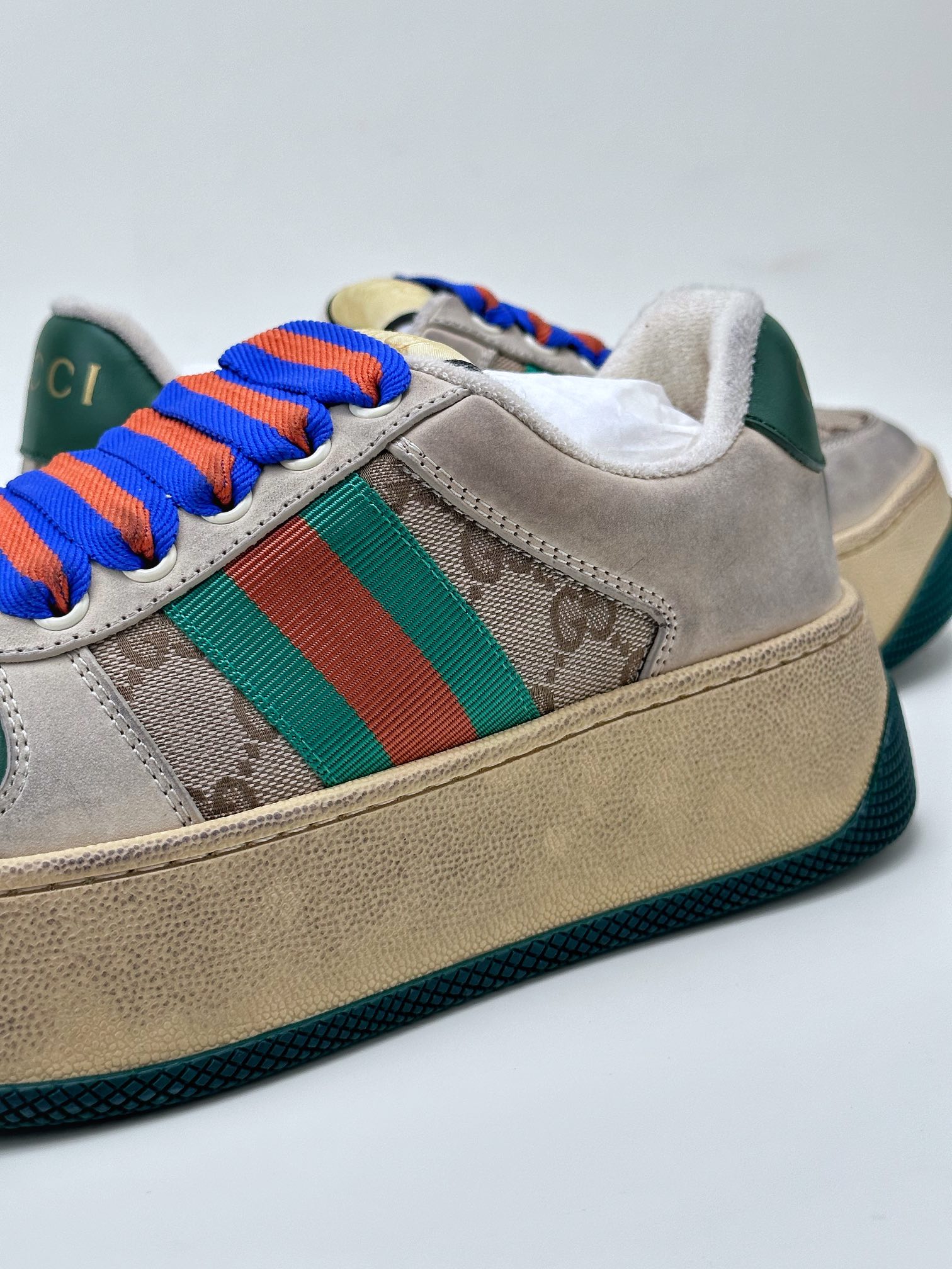 Gucci light luxury single product G's latest hit thick-soled dirty shoes colorful shoelaces MAC90 casual retro old dirty shoes small dirty shoes