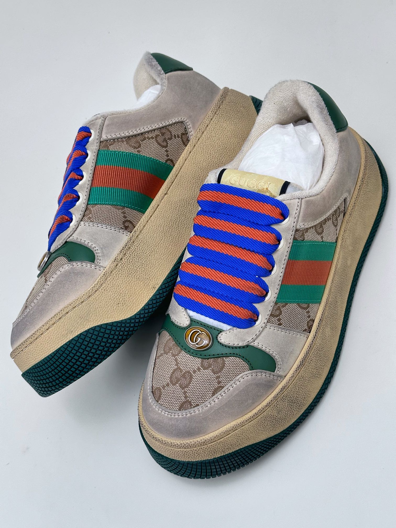 Gucci light luxury single product G's latest hit thick-soled dirty shoes colorful shoelaces MAC90 casual retro old dirty shoes small dirty shoes