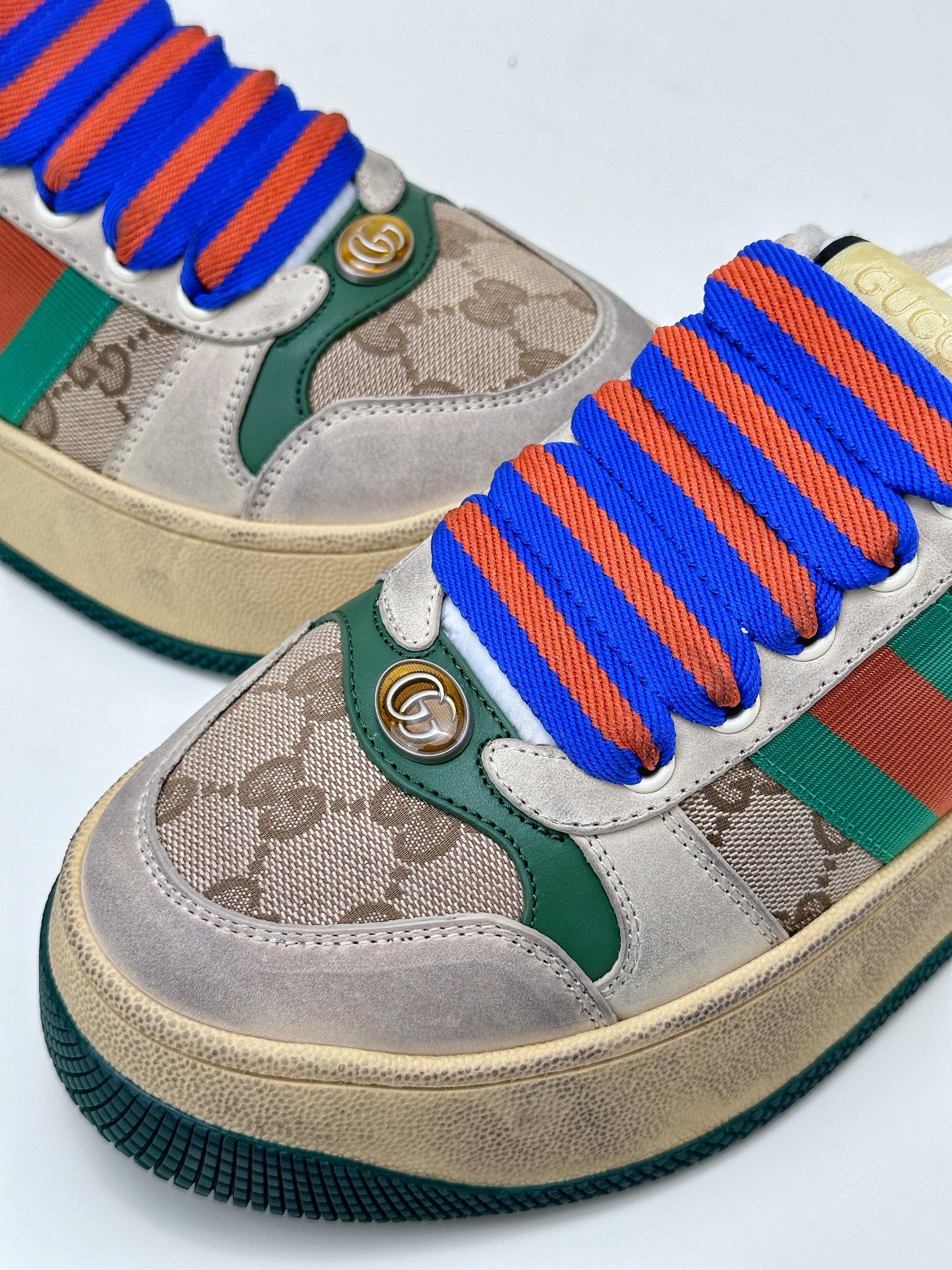 Gucci light luxury single product G's latest hit thick-soled dirty shoes colorful shoelaces MAC90 casual retro old dirty shoes small dirty shoes