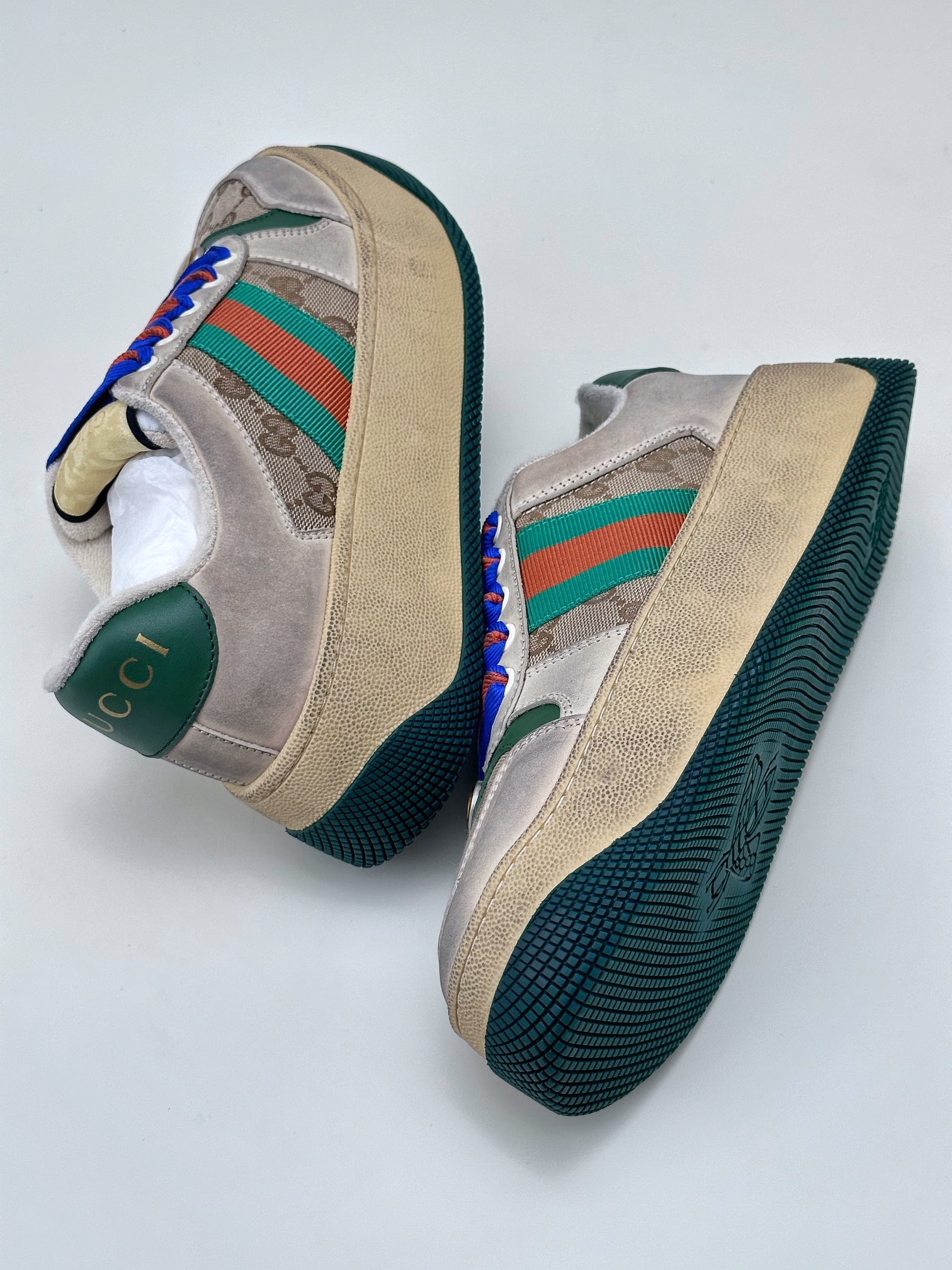 Gucci light luxury single product G's latest hit thick-soled dirty shoes colorful shoelaces MAC90 casual retro old dirty shoes small dirty shoes