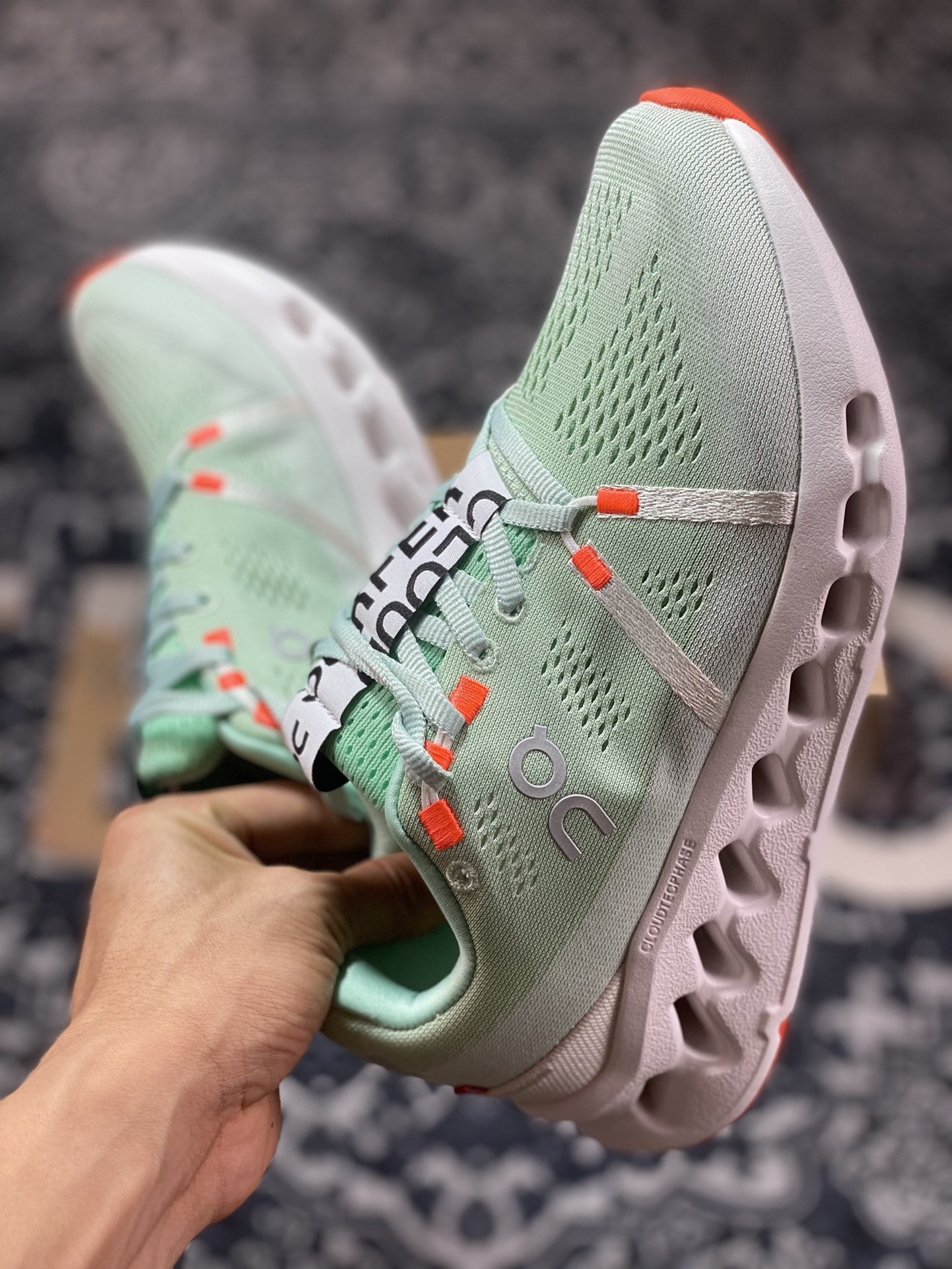 ON Running Cloudsurfer Road Rod Series Low-top Thick-soled Jogging Shoes ”Mesh Mint Green White Orange” 3MD10421071