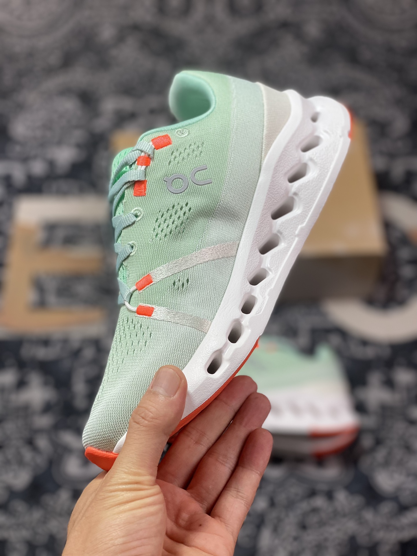 ON Running Cloudsurfer Road Rod Series Low-top Thick-soled Jogging Shoes ”Mesh Mint Green White Orange” 3MD10421071