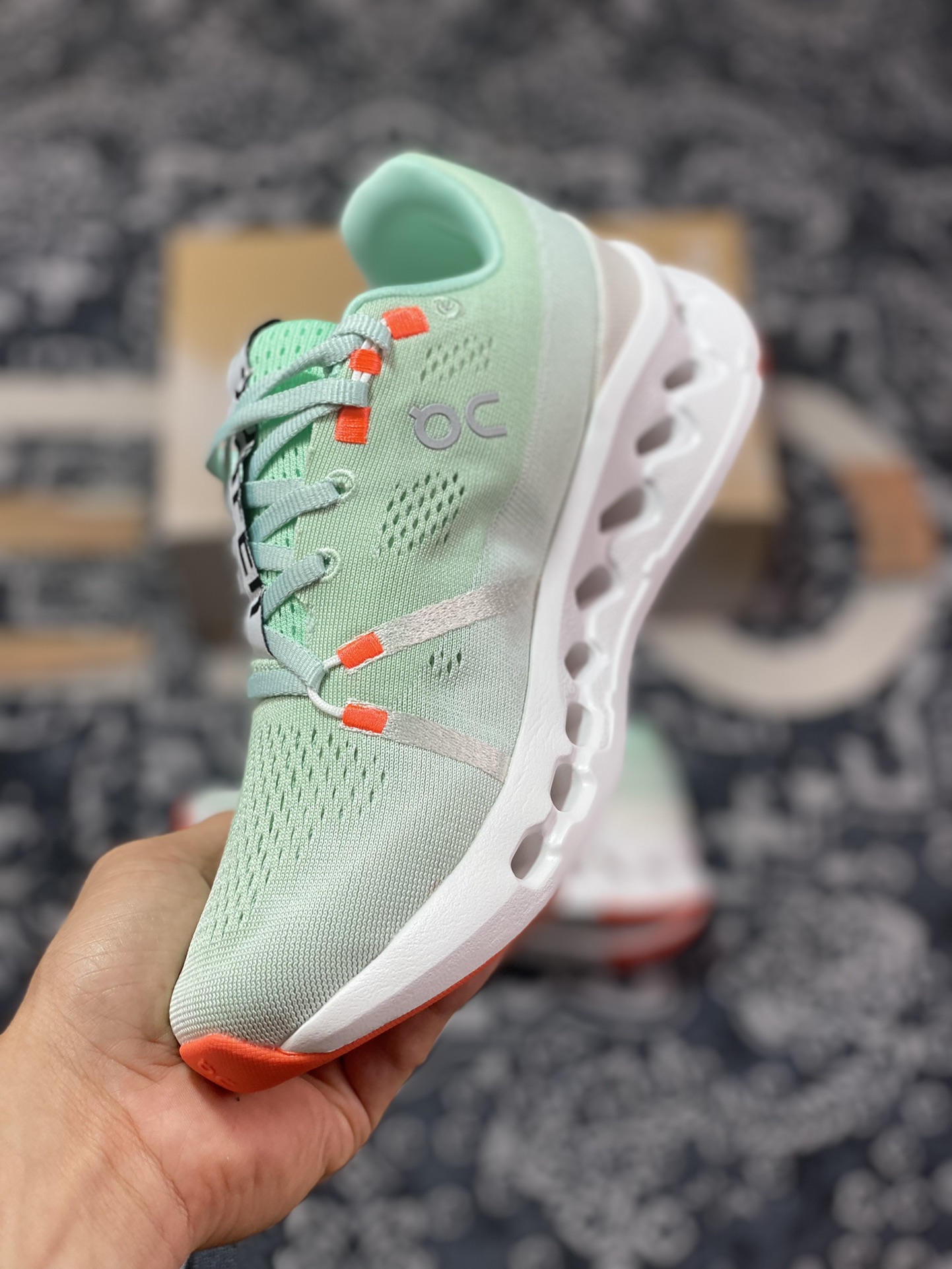 ON Running Cloudsurfer Road Rod Series Low-top Thick-soled Jogging Shoes ”Mesh Mint Green White Orange” 3MD10421071