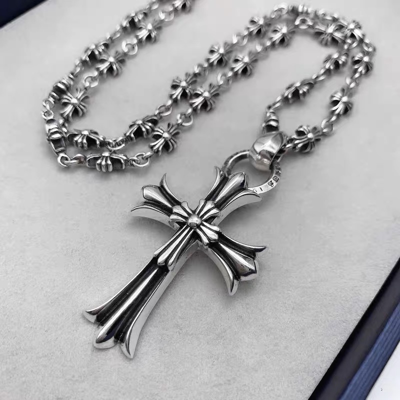 NO:105834,Personalized double-layer cross pendant sweater chain European and American retro Thai silver necklace men and women trendy cross chains, jewelry boutique, sweaters, necklace19860909个性双层十字架吊坠毛衣链欧美复古泰银项链男女潮十字链,饰品精品,sweaters,necklace,Jewelry