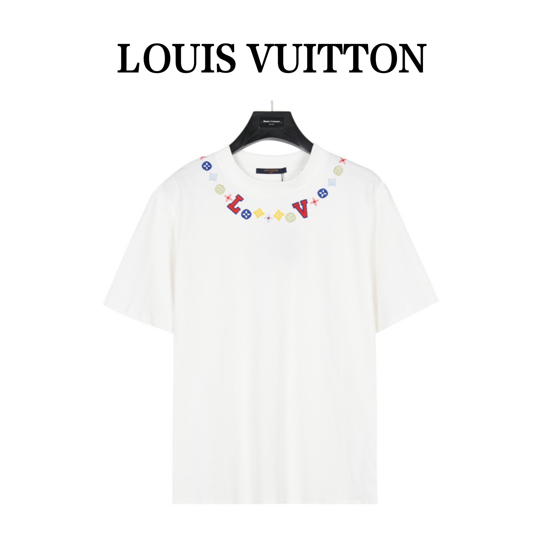 LouisVuitton/路易威登 23ss 七彩项链立体刺绣短袖T恤