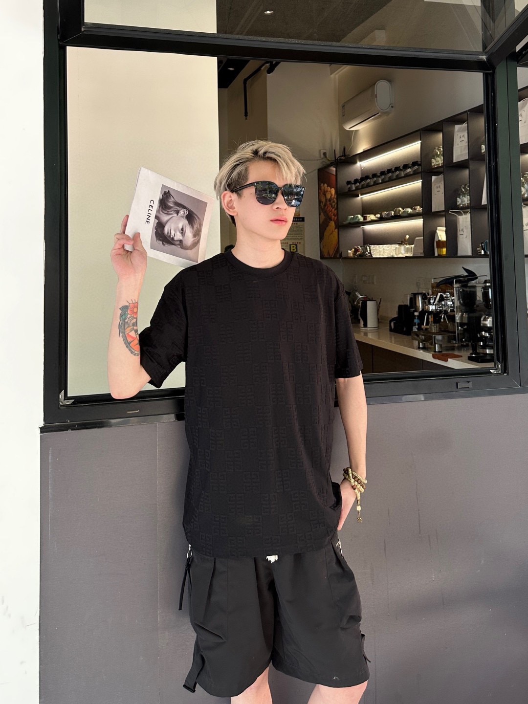 GIVENCHYGivenchy 23ss full-printed four-palace jacquard logo short-sleeved upp