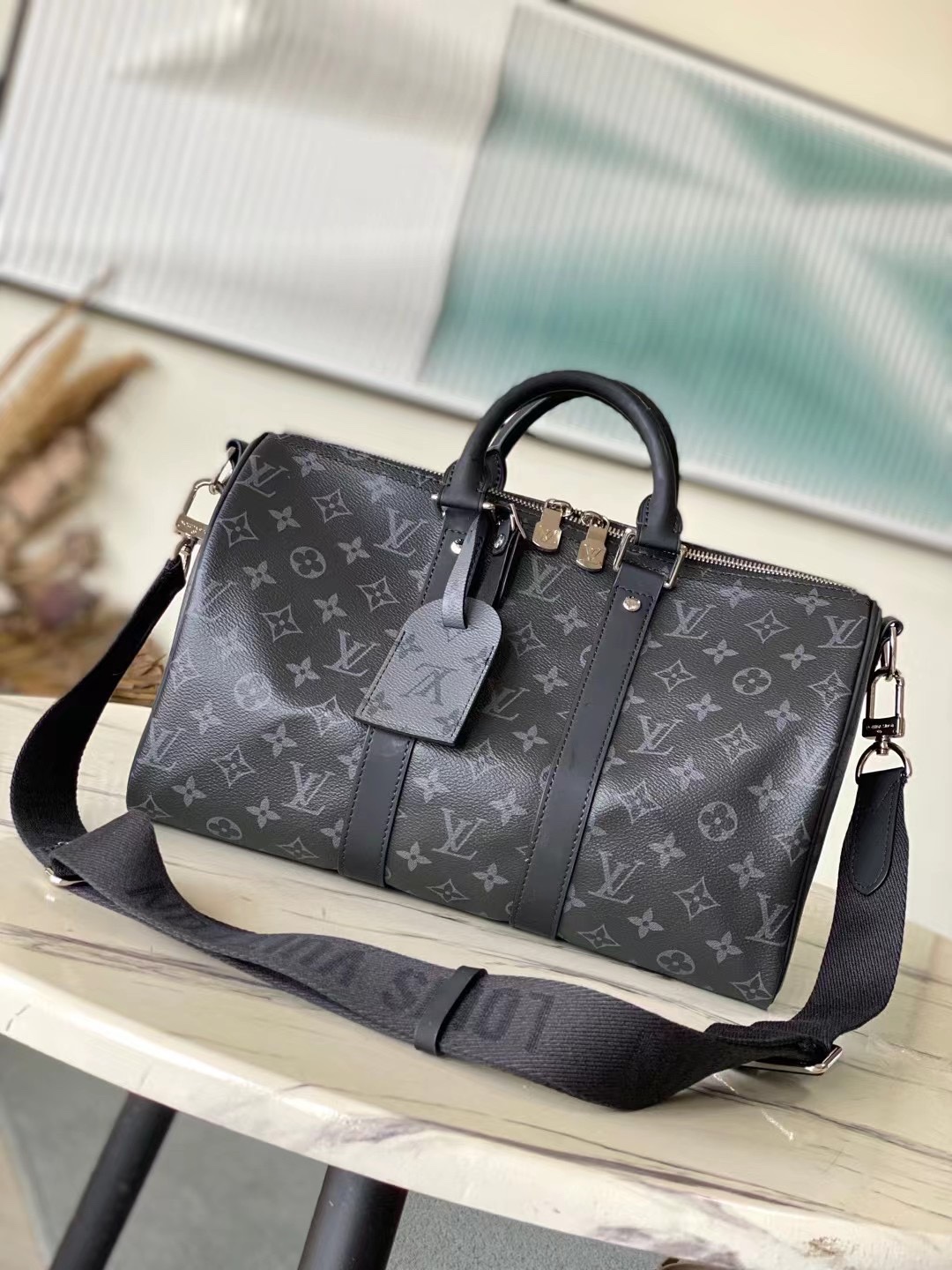 Overseas Top-Tier Quality M46655 Black Monogram: The Keepall Bandoulière - Bag