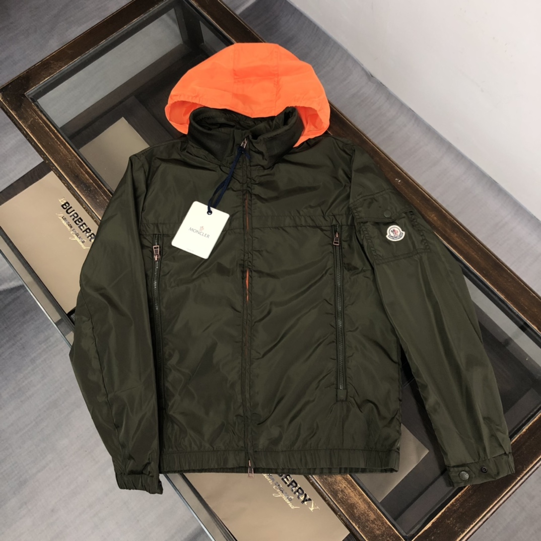 Moncler Fake
 Clothing Coats & Jackets Windbreaker Army Green Black Polyester Fall Collection Fashion Hooded Top