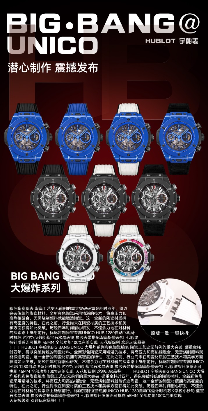 Un nuevo avance, la llegada de la cerámica coloreada, HUBLOT, BIG BANG, series Unico, relojes de cerámica col…