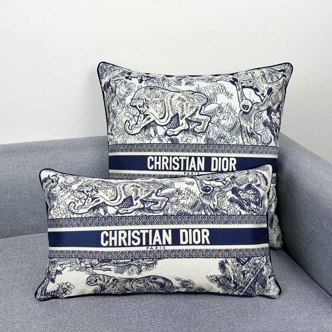 Christian Dior Embroidered Cotton Throw Pillow and Lumbar Pillow Set