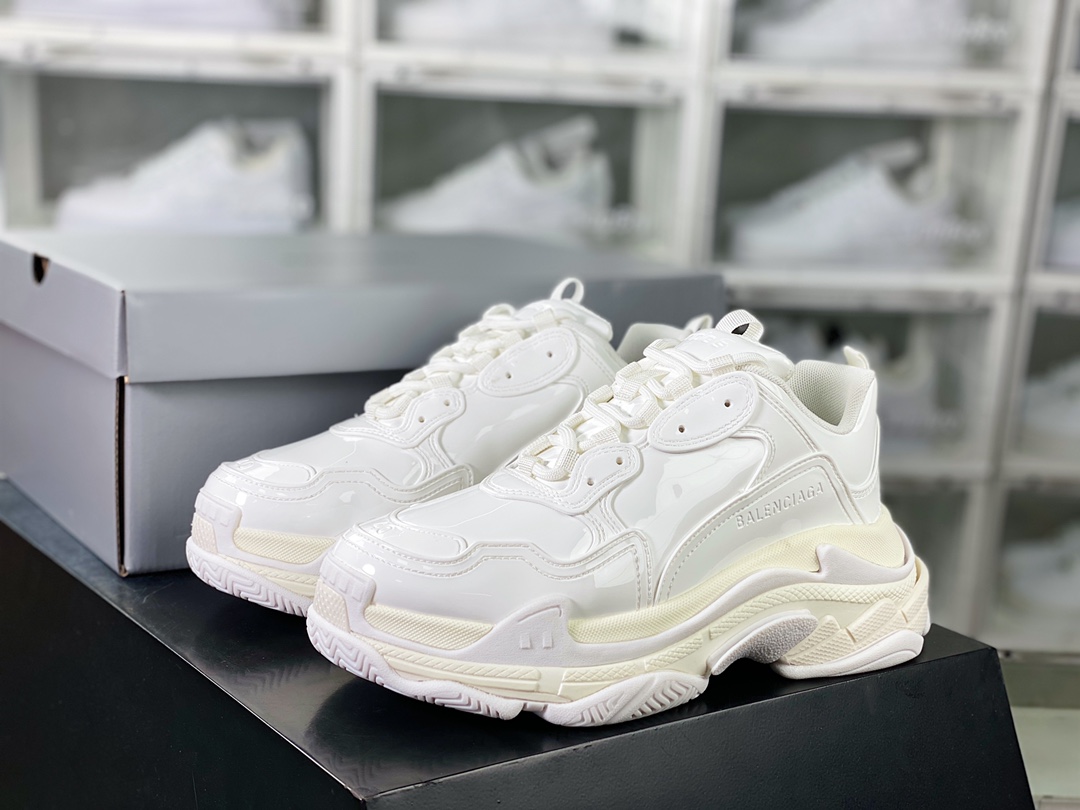 480 Balenciaga Triple S Clear Sole Sneaker”White/Black LOGO”时装球鞋“纯白皮”524039 W15C2 2028