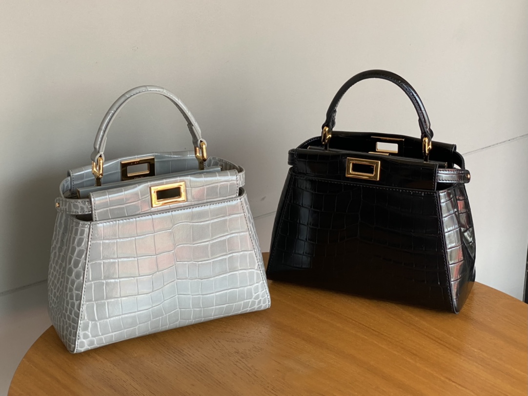 Fendi classic bag peekaboo, calfskin with crocodile pattern