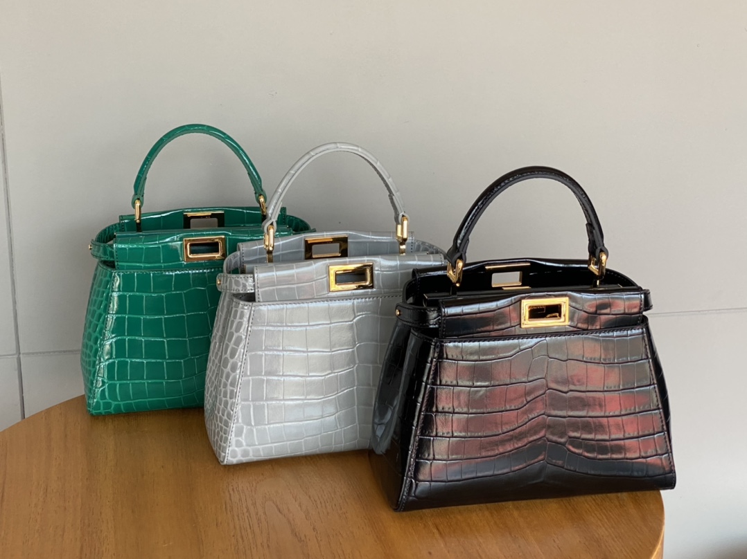 Fendi classic bag peekaboo, calfskin with crocodile pattern