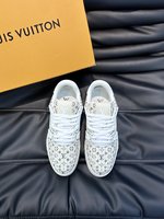 Louis Vuitton Shoes Sneakers Splicing Men Monogram Canvas Cowhide Rubber Vintage Casual