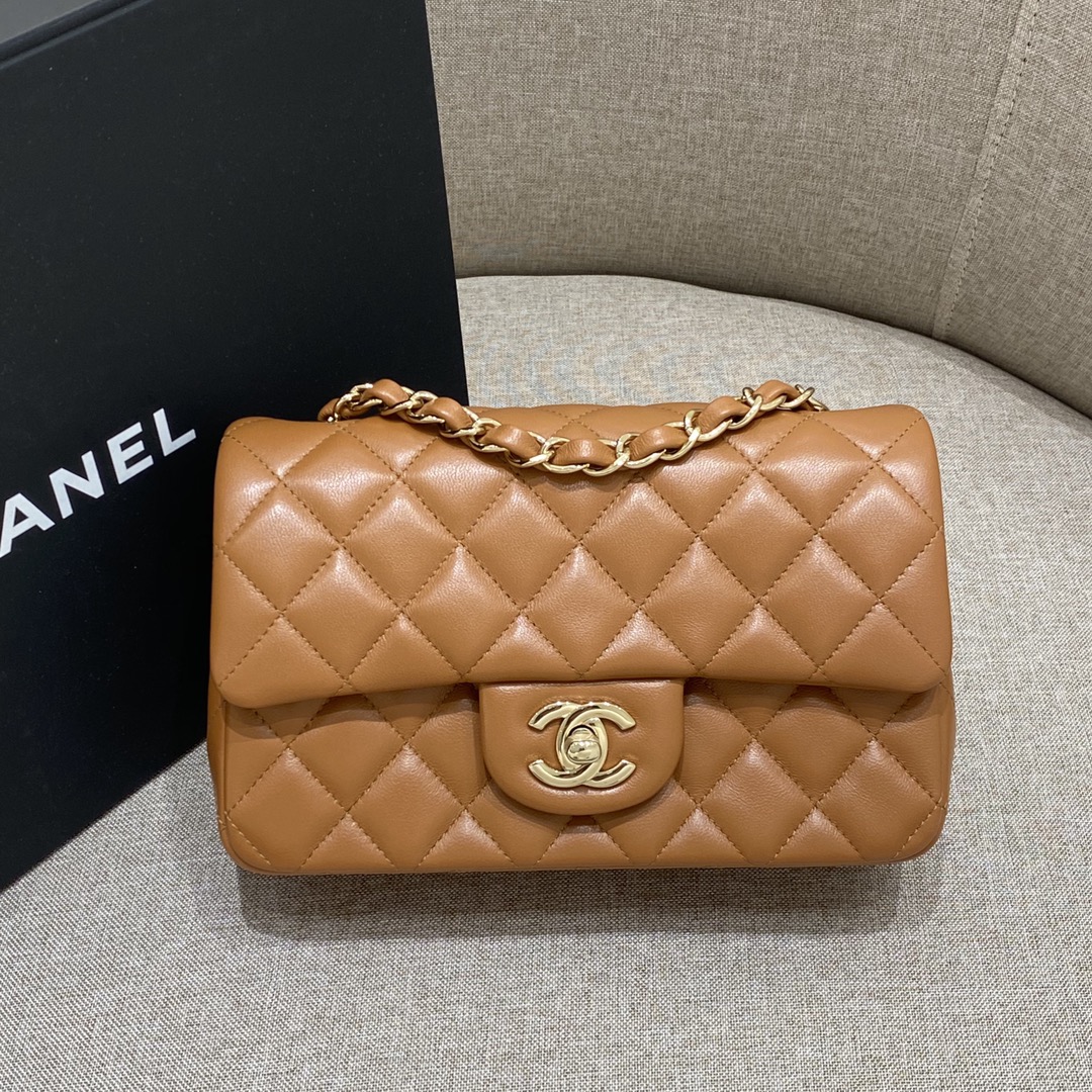 샤넬 CF 클래식 플랩백 20cm 카라멜 연금장 램스킨 33198 Chanel Bag