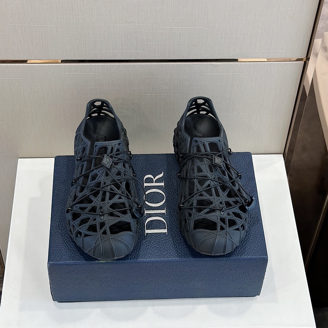 Dior Shoes Sandals Black Grey Openwork Men Rubber Summer Collection Diamond Casual