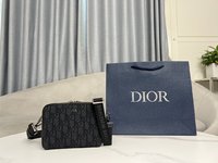 Dior Clutches & Pouch Bags Black Yellow Printing Cowhide Oblique