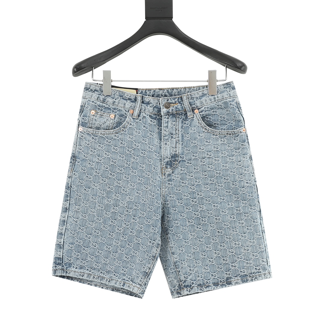 Recogida local (se admite dejar en tienda) GUCCI/Gucci pantalones cortos de mezclilla lavados con logo de patrón comple…