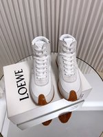 Shop the Best High Quality
 Loewe Shoes Sneakers White Splicing Unisex Women Men Chamois Cowhide Sheepskin Fashion Tops