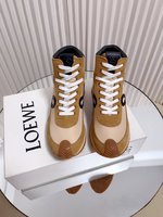Loewe Shoes Sneakers White Splicing Unisex Women Men Chamois Cowhide Sheepskin Fashion High Tops