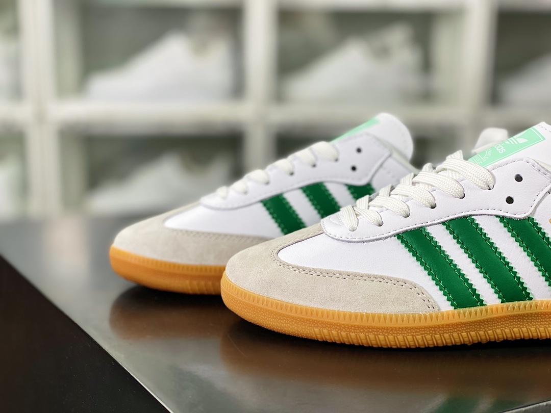 Adidas Originals Samba OG Samba Series Gentleman Sneakers ”White Light Gray Dark Green Raw Rubber Sole” EE5451