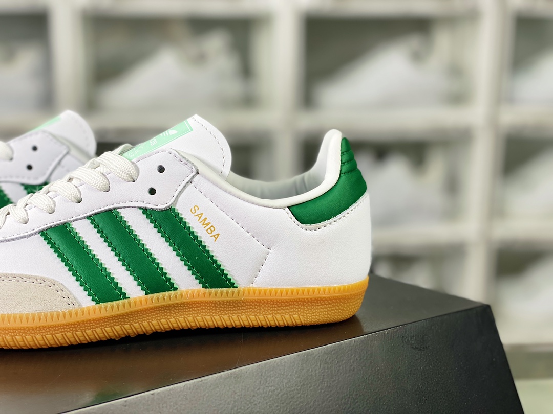 Adidas Originals Samba OG Samba Series Gentleman Sneakers ”White Light Gray Dark Green Raw Rubber Sole” EE5451