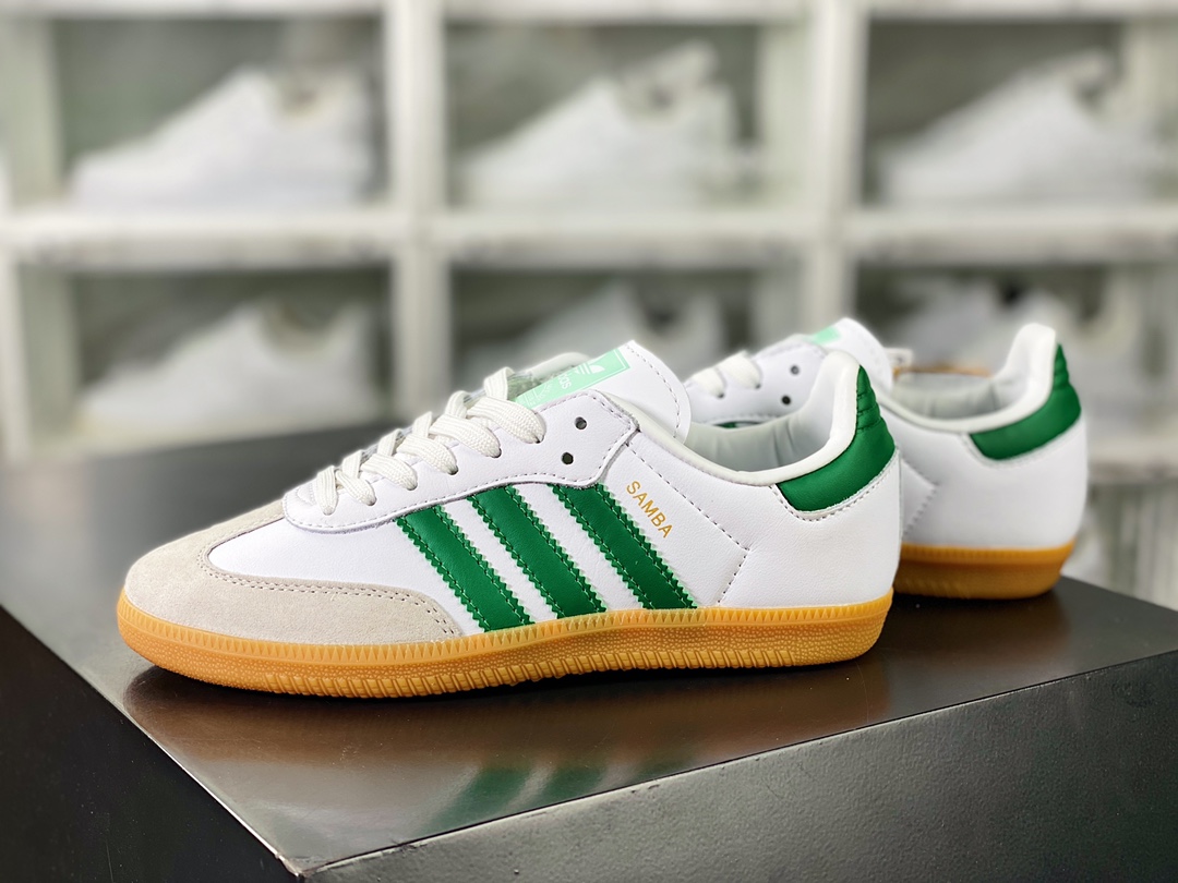 Adidas Originals Samba OG Samba Series Gentleman Sneakers ”White Light Gray Dark Green Raw Rubber Sole” EE5451